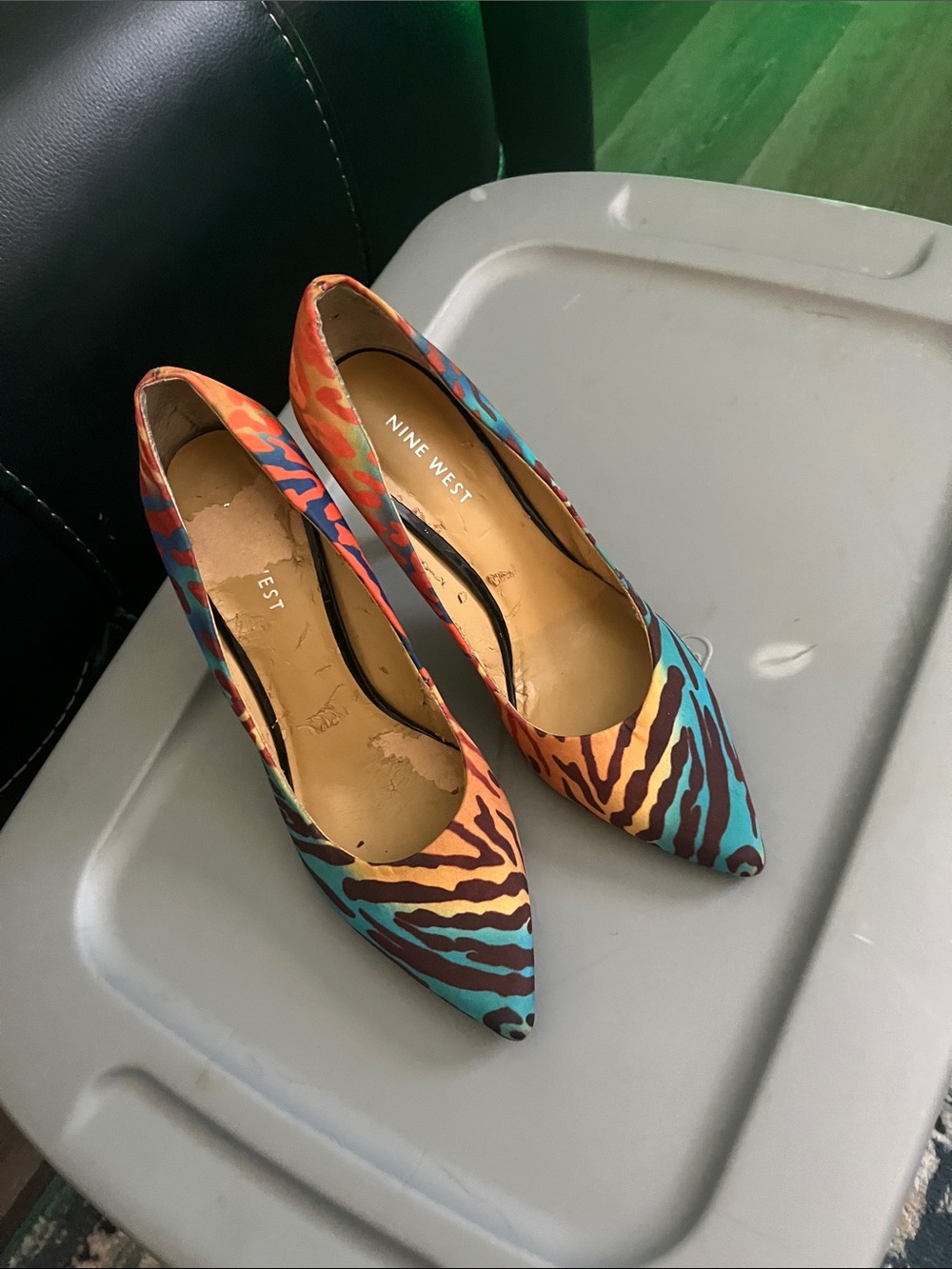 Nine West Turquoise and Orange Zebra-Print Pointed Toe Pumps